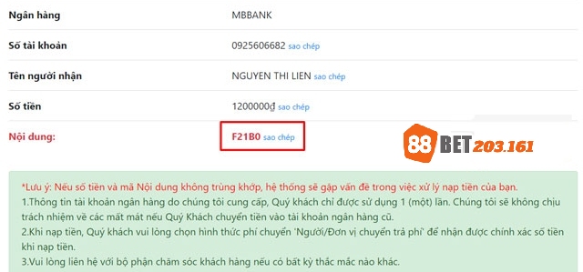 Nạp tiền bằng chuyển tiền online