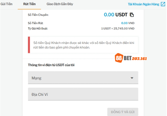 Rút tiền về bằng USDT